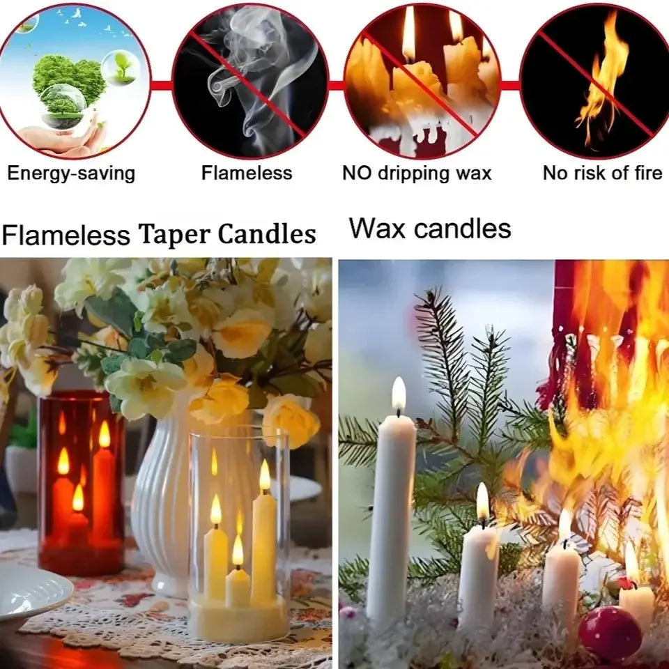 3 In1 Flameless LED Taper Candles Battery