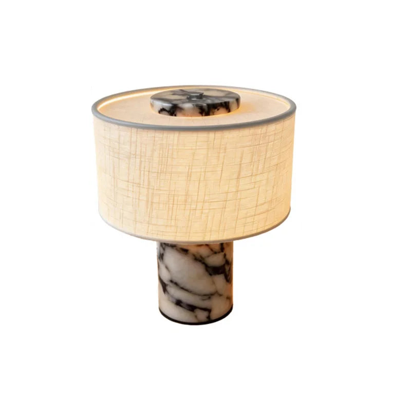 Luxury Marble Table Lamp with Fabric Shade | Modern Decorative Bedside Light for Living Room & Bedroom