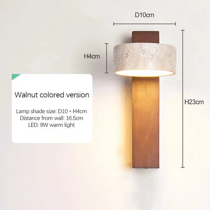 Wabi Sabi Style Natural Yellow Travertine Stone Wall Lamp Rotable With Pull Chain Switch LED Walnut Wood Decor Light for Bedroom