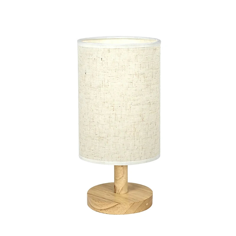 Japandi Table Lamp with Linen Shade Wooden Accent Lamp Cozy Warm LED Bedside Light for Reading Nook Bedroom Living Room Home Dec