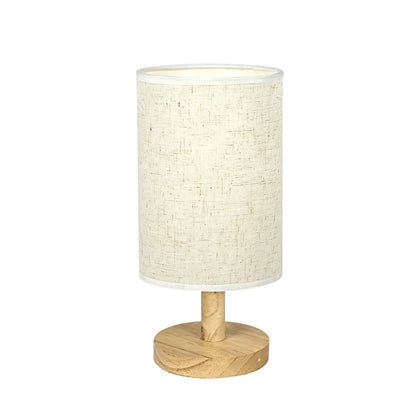Japandi Table Lamp with Linen Shade Wooden Accent Lamp Cozy Warm LED Bedside Light for Reading Nook Bedroom Living Room Home Dec