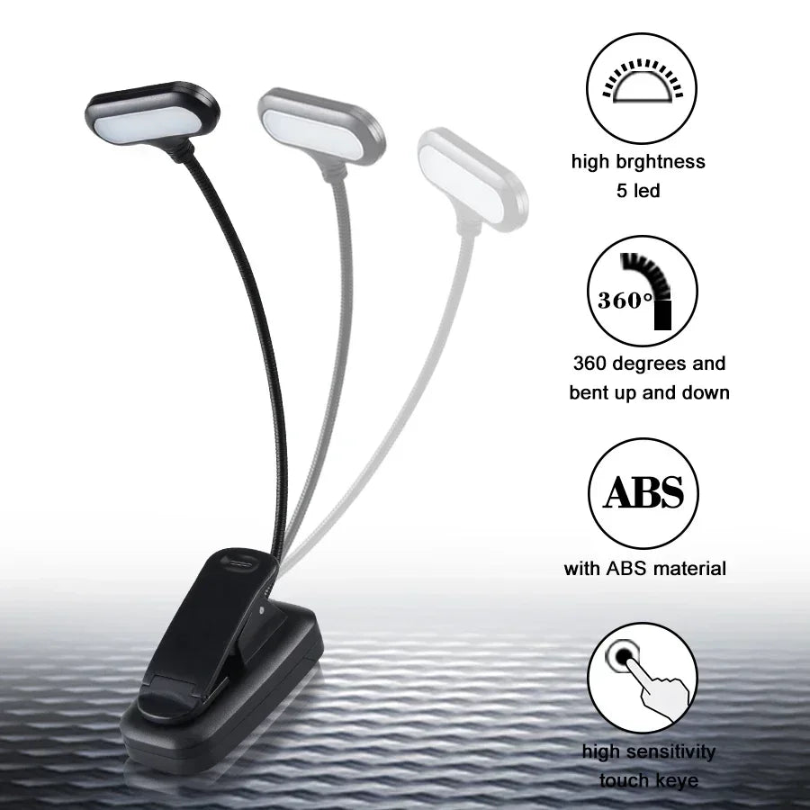 Mini LED Book Lamp Adjustable Clip-On Table Lamp Battery Powered Eye Protection Learning Lamp Portable Study Reading Night Light