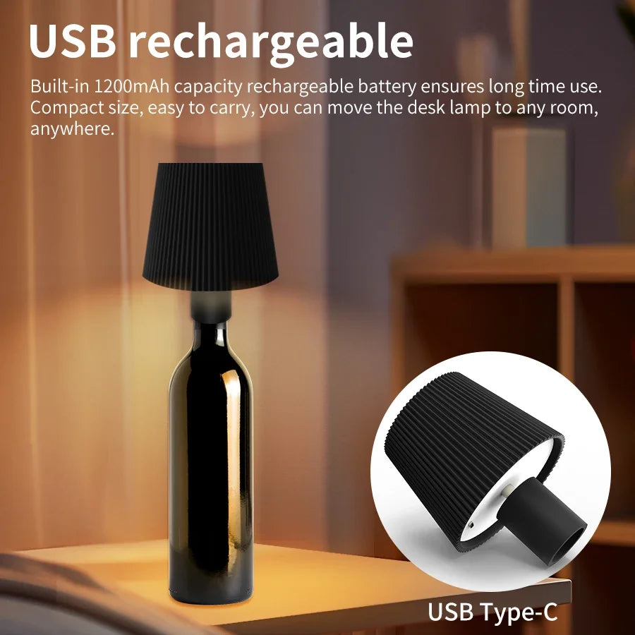 LED Wine Bottle Lamp Head Table Lamp Removable and Removable Portable Charging Decoration for Living Room Bedroom Bar Lighting