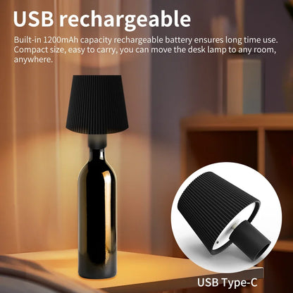 LED Wine Bottle Lamp Head Table Lamp Removable and Removable Portable Charging Decoration for Living Room Bedroom Bar Lighting