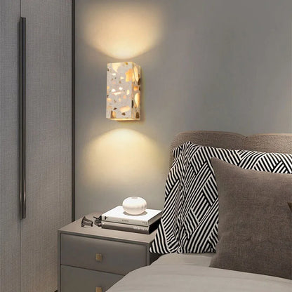 Modern Terrazzo Wall Lamp Wabi Sabi Marble Stone Texture LED Sconce Creative Lighting Fixture for Living Room Bedroom Cafe Decor